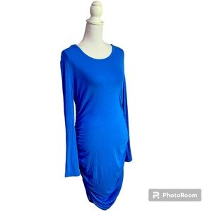 Blue Stretchy Midi Maxi Ribbed Dress with Side Rouching XL